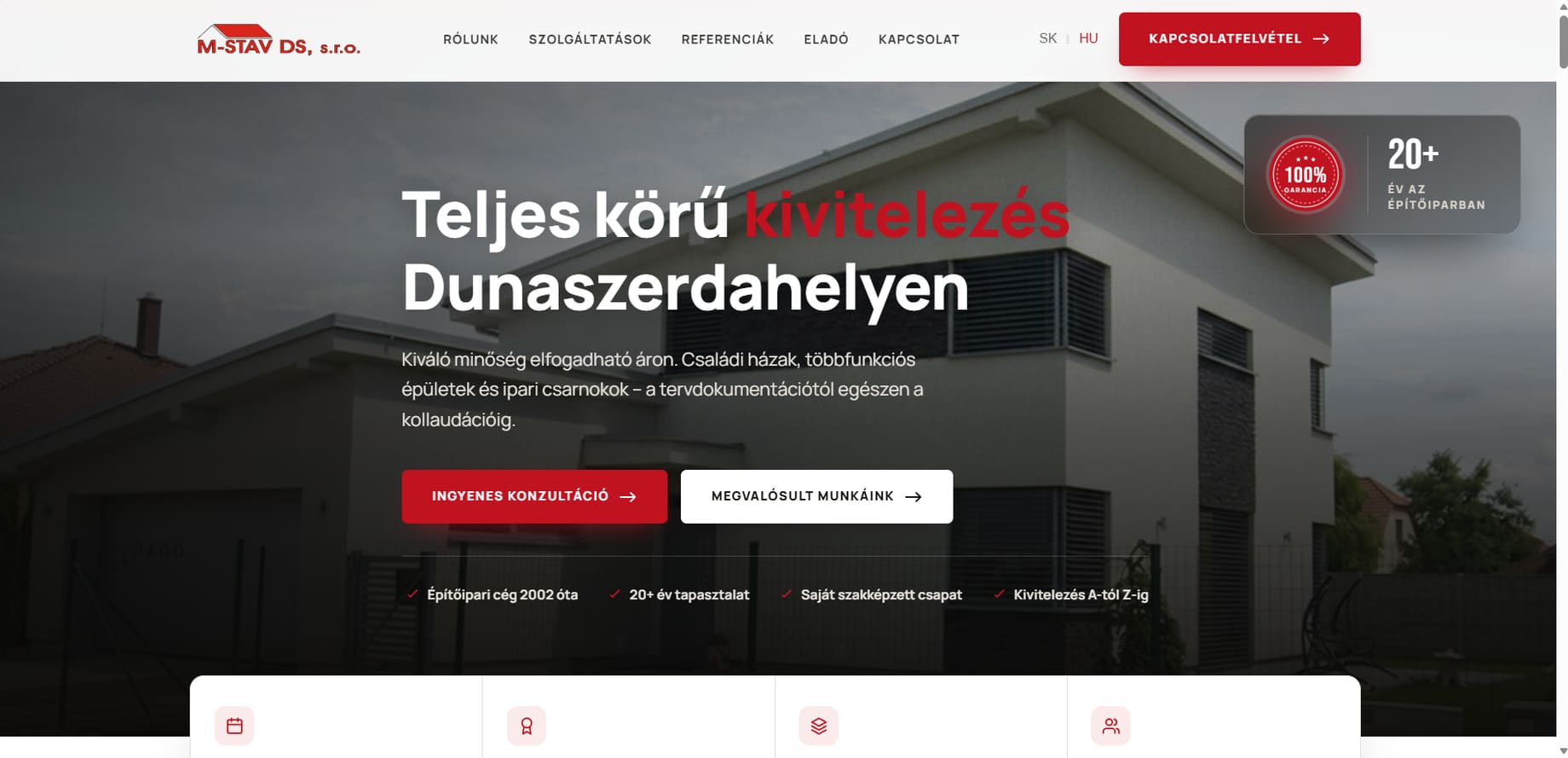 Az M-STAV DS építőipari kivitelező weboldalának képernyőképe — Nyitókép
